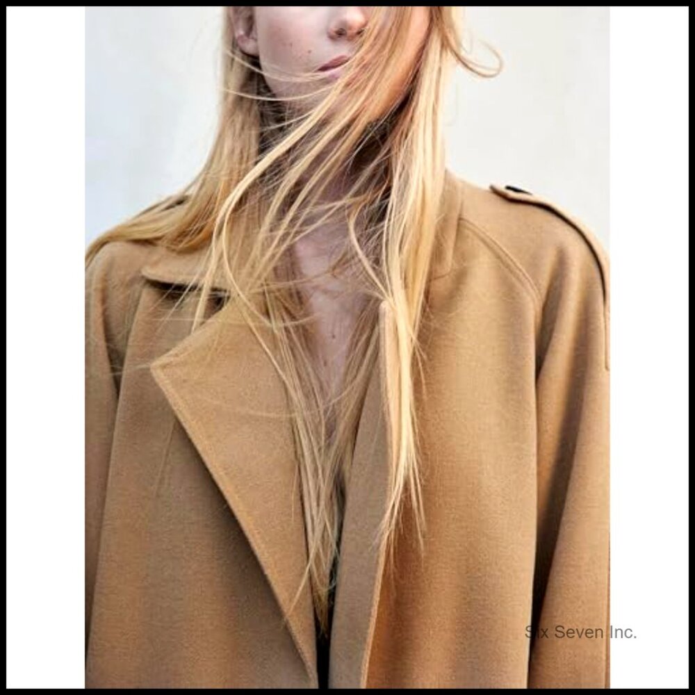 Wool Blend Pea Coat Double Breasted Notch Lapel Belted Winter Jacket - Picture 3 of 7